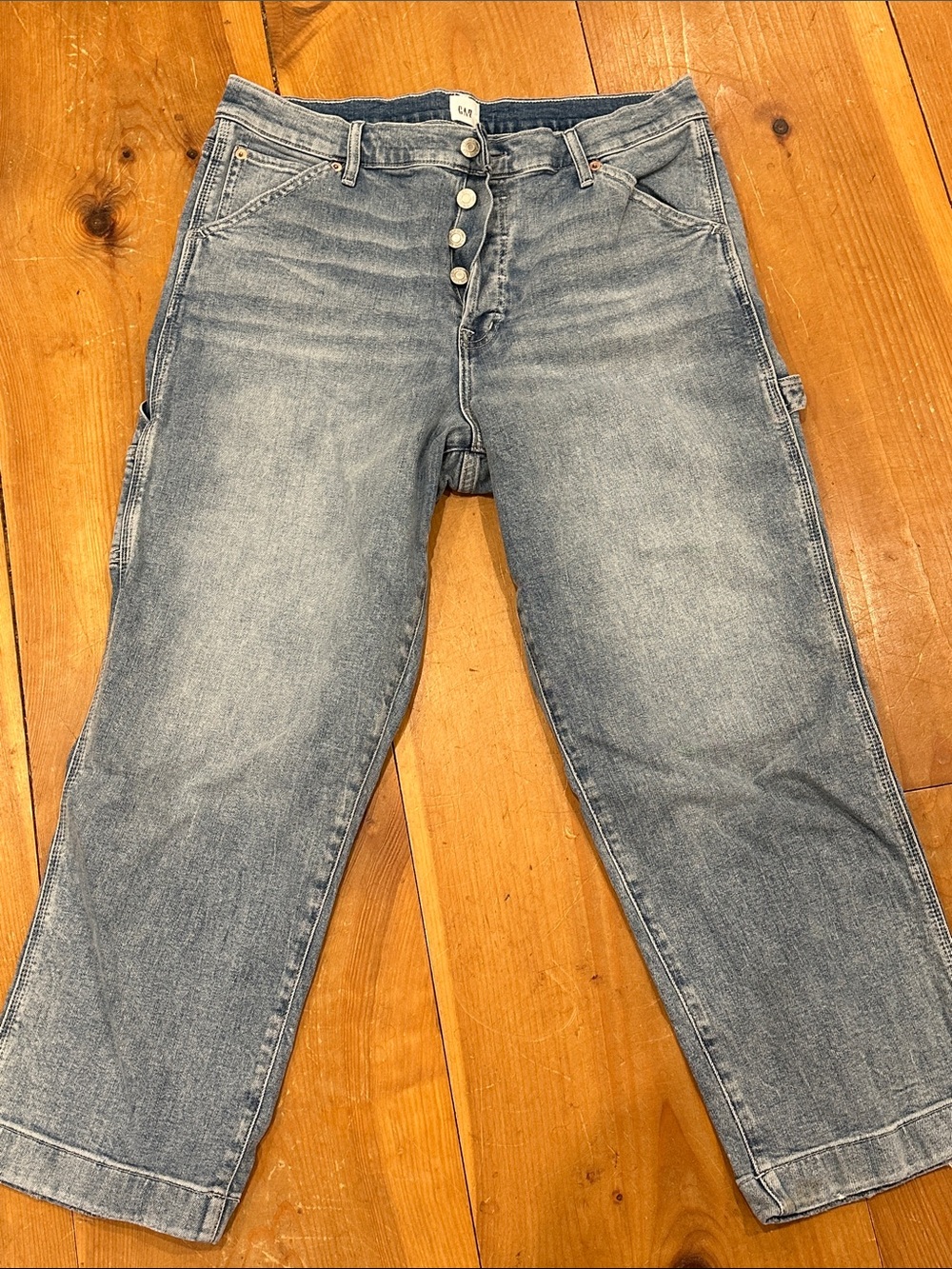 GAP Women's Faded Light Blue Button-Fly Cropped Carpenter Jeans